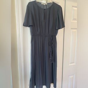 LOFT Slate Blue Tie-Waist Midi Dress